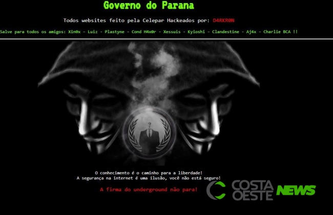 Site de notícias do Governo do Paraná é hackeado