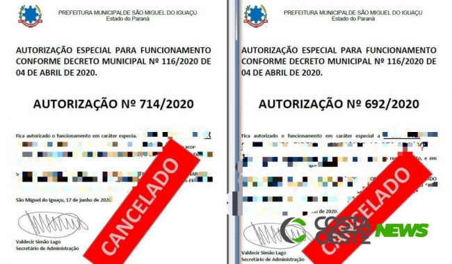 Prefeitura de São Miguel cancela autorização de atendimento de dois estabelecimentos