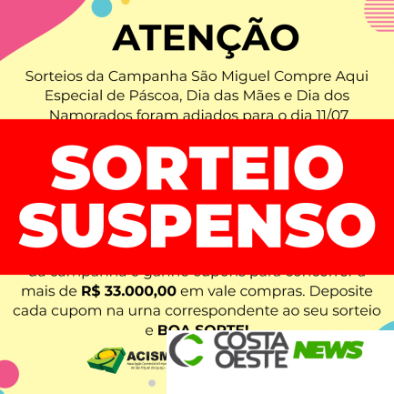 ACISMI suspende sorteio da Campanha 