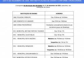 Cronograma de devolução das atividades - Missal