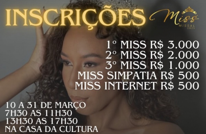 Estão abertas as inscrições para o Concurso Miss Missal 2025