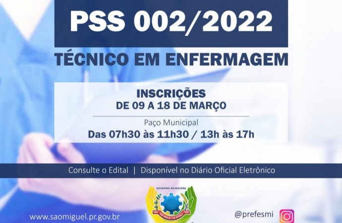 Estão abertas as inscrições para o PSS de Técnico de Enfermagem