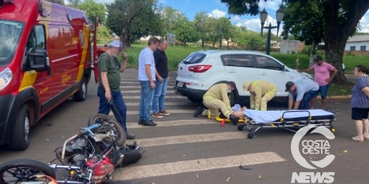 Acidente no centro de São Miguel do Iguaçu deixa motociclista ferido