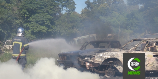 Incêndio em ferro velho mobiliza Bombeiros no interior de Santa Helena