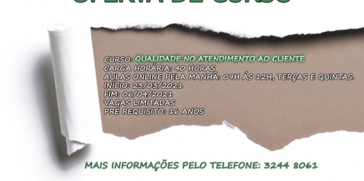 Inscrições para o Curso “Qualidade no atendimento ao Cliente” em Missal encerram na sexta-feira, 19 de março