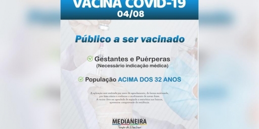 Medianeira começa a vacinar população em geral acima de 32 anos