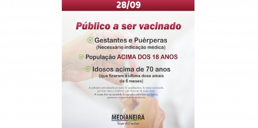 Medianeira está aplicando a dose de Reforço contra Covid-19 em idosos acima de 70 anos