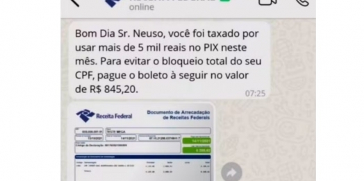 Receita Federal alerta para tentativa de golpe com falsa cobrança de taxa sobre o PIX