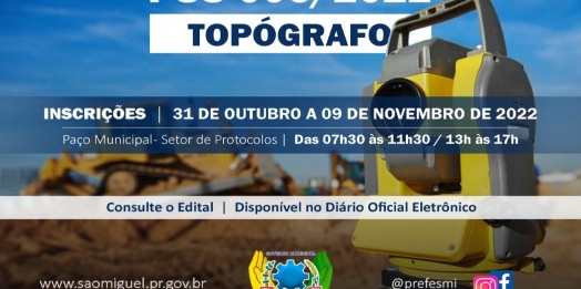 São Miguel do Iguaçu abre  inscrições do PSS para contratação de topógrafo