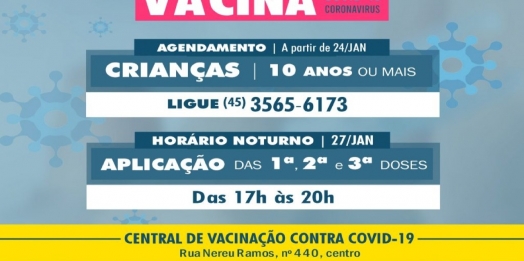 São Miguel inicia agendamento de vacina para crianças de 10 anos e anuncia vacinação noturna na quinta-feira (27)