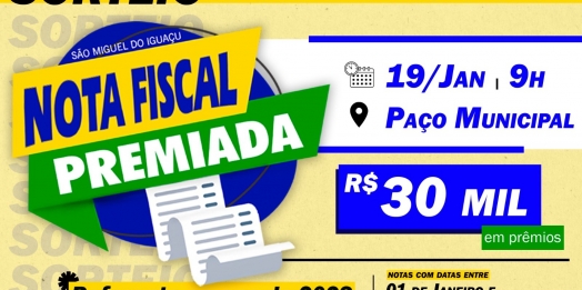 Sorteio de R$ 30 mil em prêmios da Campanha Nota Fiscal Premiada será nesta sexta-feira (19)