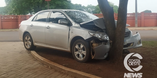 Veículo colide contra árvore após condutor perder o controle próximo à Capela Mortuária em Santa Helena