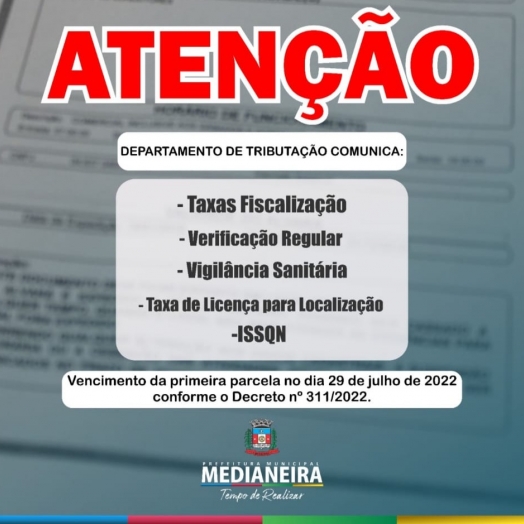 Medianeira: 1ª parcela das taxas de verificação vence em 29 de julho