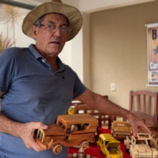 Artesão cria réplicas de carros com madeira reciclada