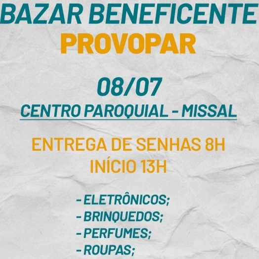 Bazar da Provopar de Missal será neste sábado