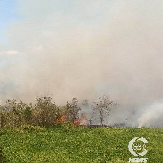 Corpo de Bombeiros e Defesa  Civil combatem incêndio em vegetação em Guaíra