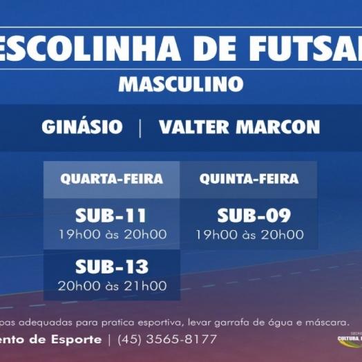 Escolinhas de iniciação e formação esportiva de futsal iniciam nesta quarta-feira (09) em São Miguel