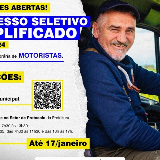 Estão abertas as inscrições do Processo Seletivo Simplificado para contratação de motoristas