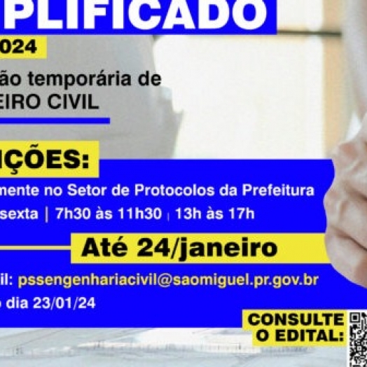 Estão abertas as inscrições do PSS para contratação de Engenheiro Civil em São Miguel do Iguaçu