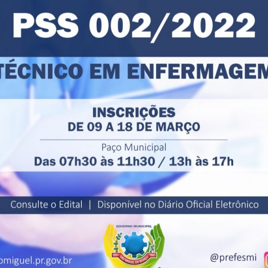 Estão abertas as inscrições para o PSS de Técnico de Enfermagem