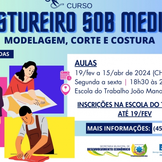 Governo Municipal abre inscrições para nova turma do curso de costureiro sob medida