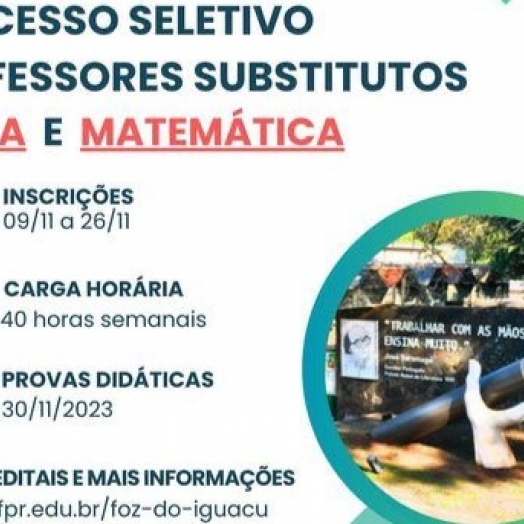 Inscrições abertas para professores substitutos de Matemática e de Física