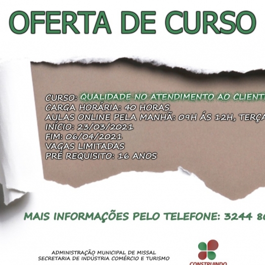 Inscrições para o Curso “Qualidade no atendimento ao Cliente” em Missal encerram na sexta-feira, 19 de março