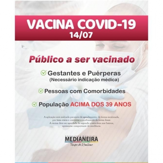 Medianeira começa a vacinar pessoas com 39 anos