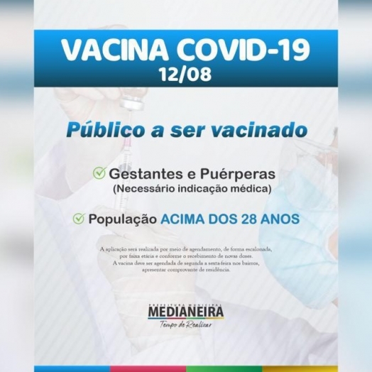 Medianeira libera vacinação para pessoas com 28 anos ou mais