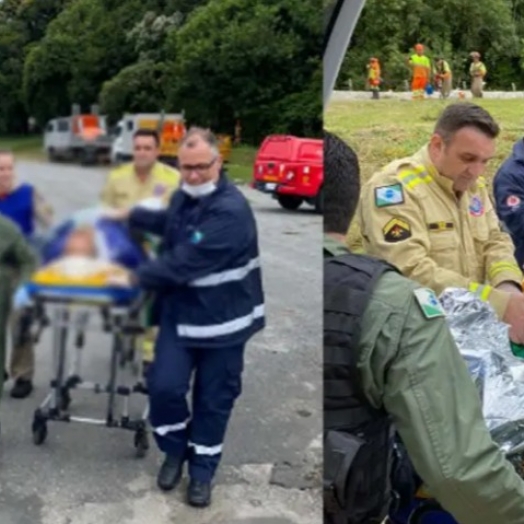 Motociclista de 65 anos é socorrido de helicóptero em estado grave após batida contra caminhão na BR-277