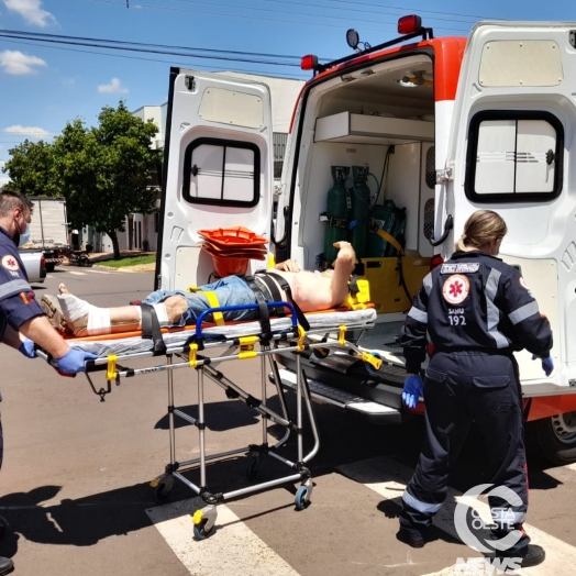 Motociclista tem fratura exposta após acidente em Santa Helena