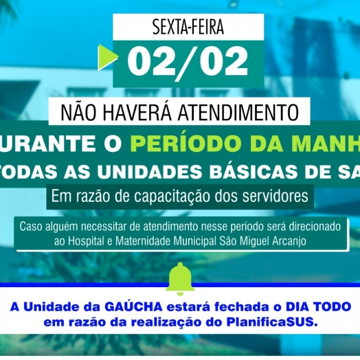 Não haverá atendimento nas Unidades de Saúde de São Miguel do Iguaçu na manhã desta sexta-feira