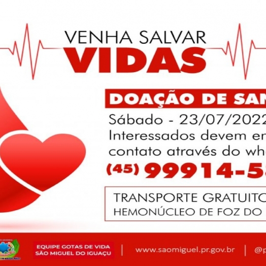 NASF de São Miguel do Iguaçu convida a comunidade para doação de sangue no próximo sábado (23)