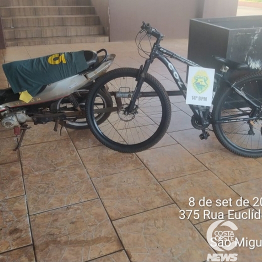 Polícia Militar encontra bicicleta furtada em carretinha com papelão em São Miguel do Iguaçu