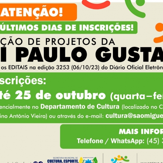 Prazo para inscrição de projetos da Lei Paulo Gustavo termina nesta quarta-feira (25)