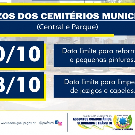 Prazo para reformas em geral e pequenas pinturas nos cemitérios termina nesta sexta (20)