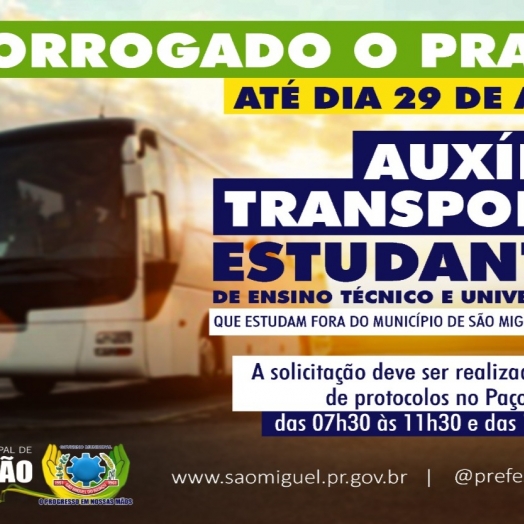 Prorrogado prazo para estudantes técnicos e universitários de São Miguel solicitarem auxílio transporte