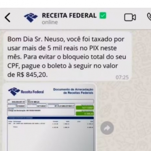 Receita Federal alerta para tentativa de golpe com falsa cobrança de taxa sobre o PIX