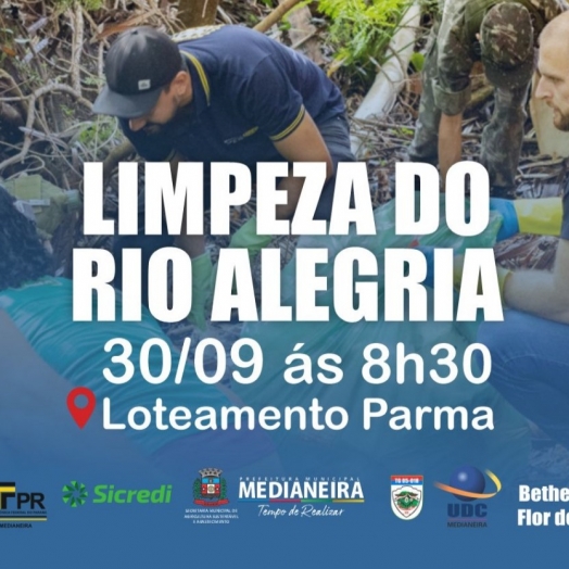 Sábado tem ação para limpeza do Rio Alegria nos fundos do Loteamento Parma em Medianeira