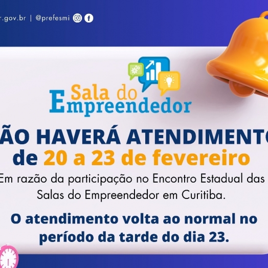 Sala do Empreendedor não terá atendimento de 20 a 23 de fevereiro