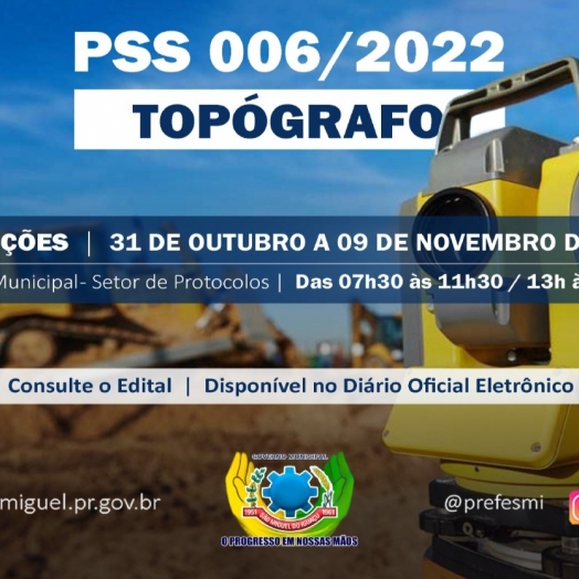 São Miguel do Iguaçu abre  inscrições do PSS para contratação de topógrafo