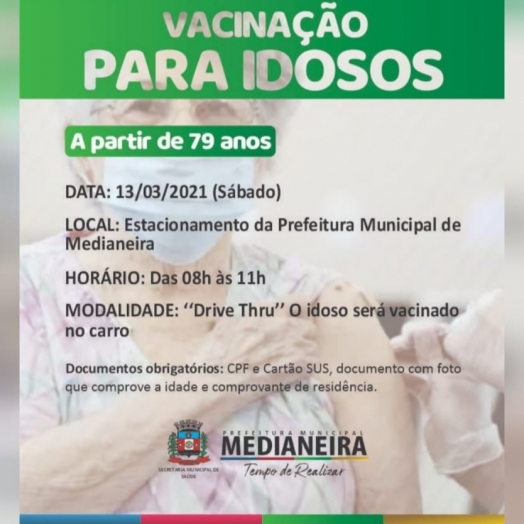 Secretaria de Saúde de Medianeira realiza neste sábado (13) drive-thru de vacinação