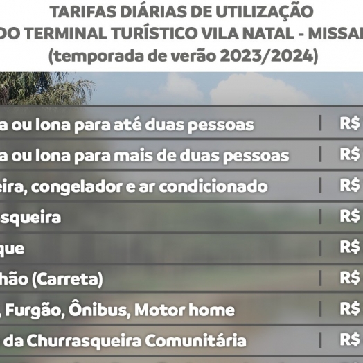 Tarifas para utilização do Terminal Turístico de Vila Natal em Missal começam a vigorar neste sábado